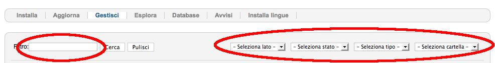 joomla gestione estensioni gestisci filtri