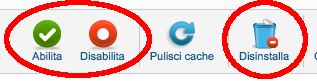 joomla gestione estensioni pulsanti azioni disponibili