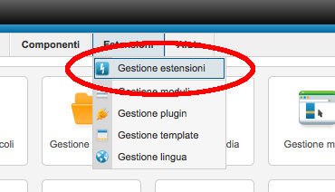 joomla menu gestione estensioni