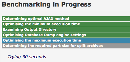 akeeba backup benchmarking in progress