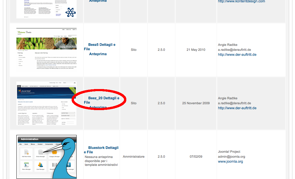 Joomla gestione template dettaglio e file