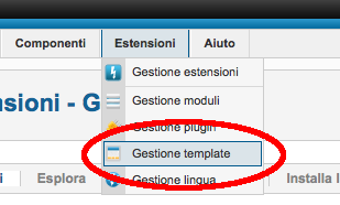 menu gestione template Joomla