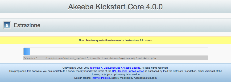 Akeeba Kickstart estrazione dei file