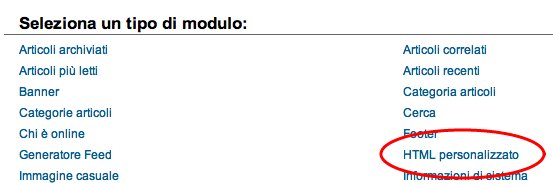 Joomla Seleziona un tipo di modulo